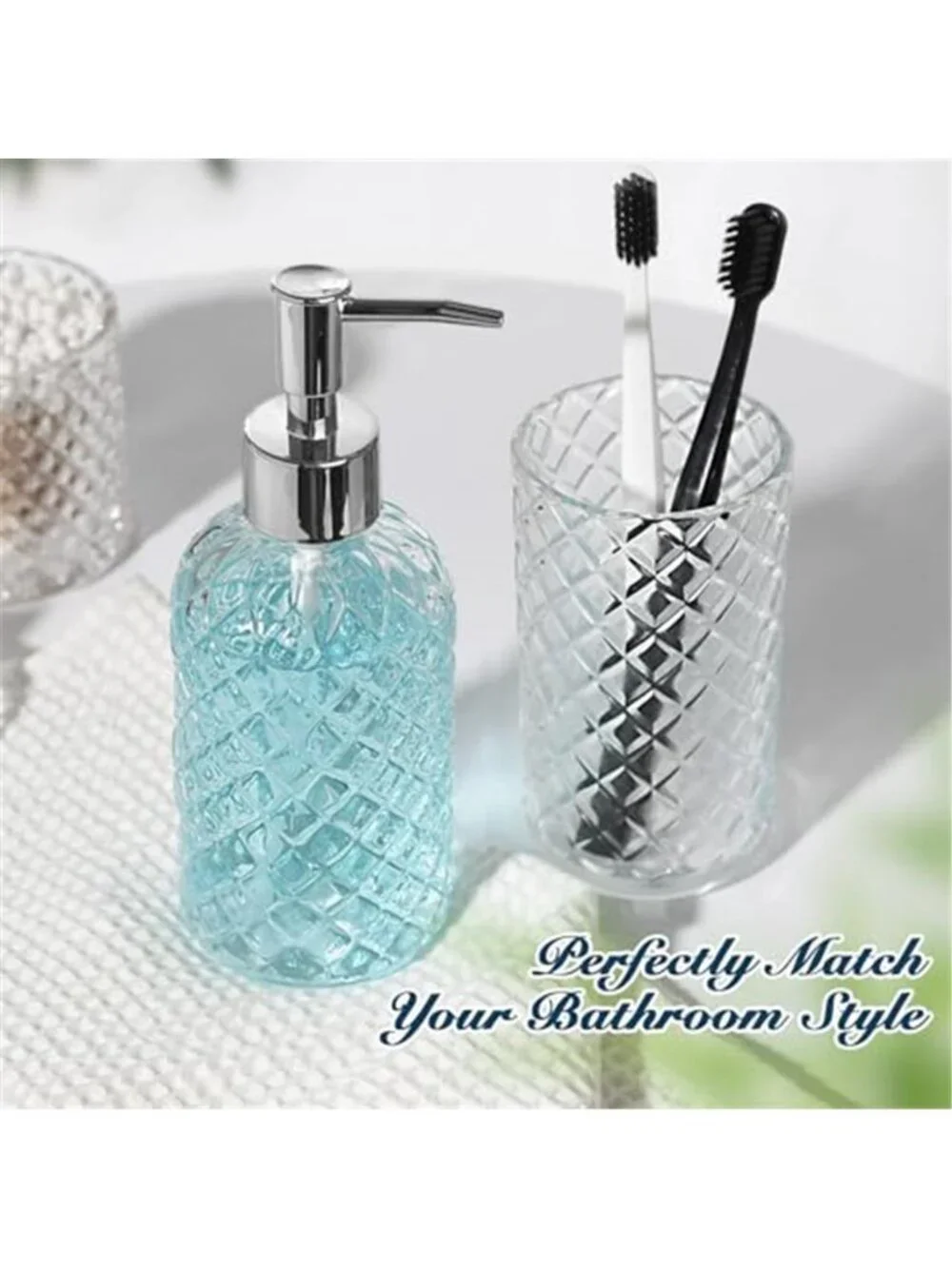 Diamond Glass Bathroom Accessories Set Soap Dispenser Toothbrush Holder Storage